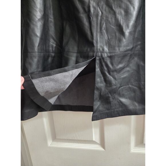 A New Day Women's Faux Leather Black Midi A Line Skirt NWT Size 10 Front Split - Picture 6 of 8